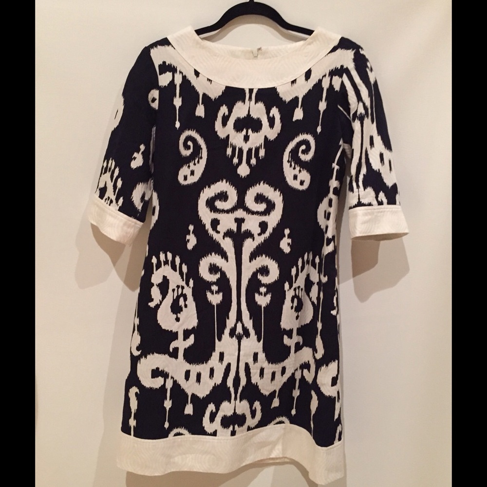 Taylor Dresses Navy and White Patterned Dress